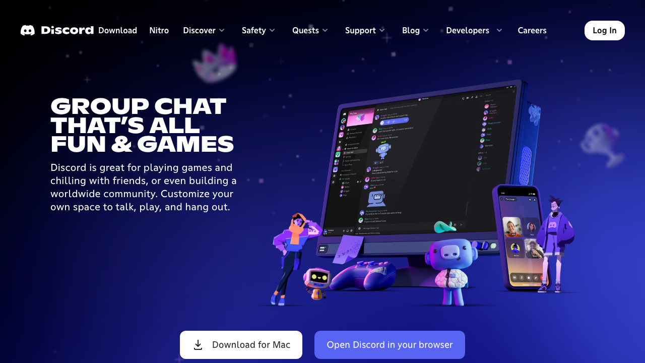 Discord公式サイトのスクリーンショット